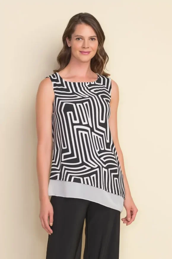 Joseph Ribkoff 212025 Black/Vanilla Abstract Print Top