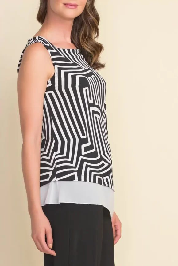 Joseph Ribkoff 212025 Black/Vanilla Abstract Print Top