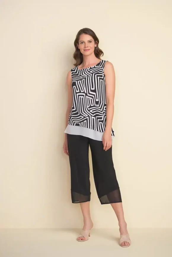 Joseph Ribkoff 212025 Black/Vanilla Abstract Print Top