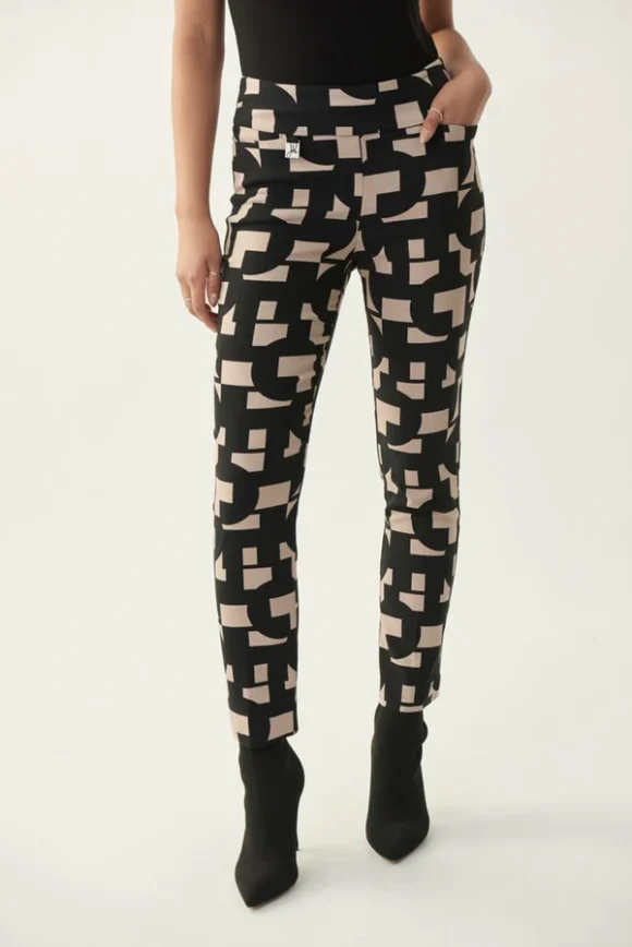 Joseph Ribkoff 213297 Black/Sand Abstract Print Trousers