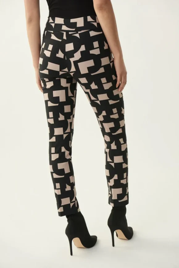 Joseph Ribkoff 213297 Black/Sand Abstract Print Trousers