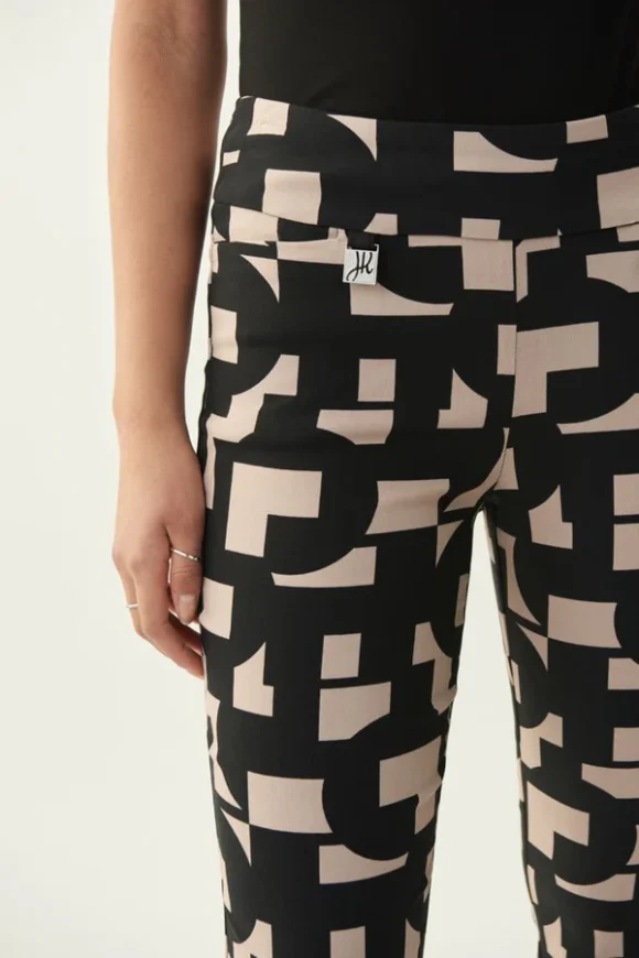 Joseph Ribkoff 213297 Black/Sand Abstract Print Trousers