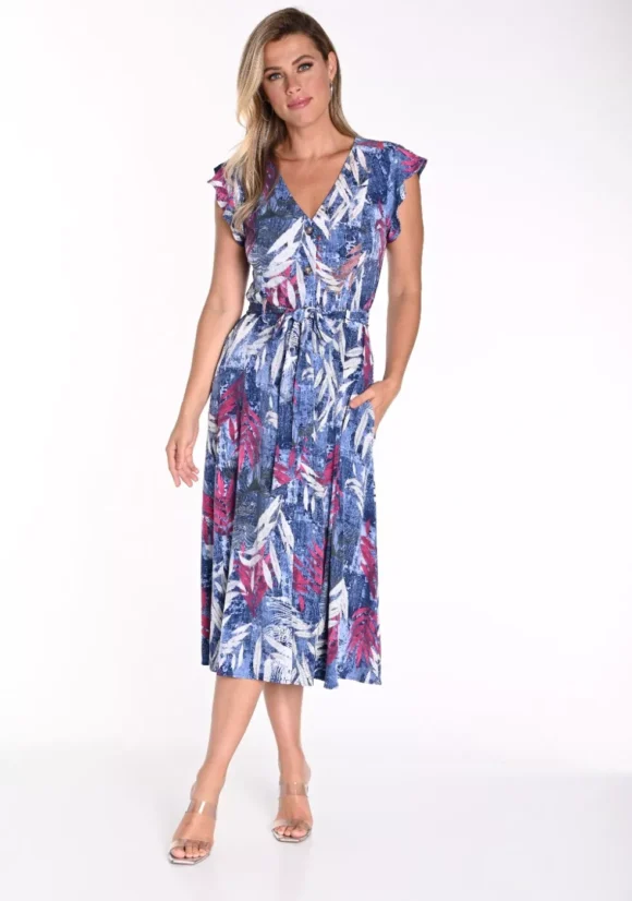 Frank Lyman 241238 Blue/Pink Midi Belted Dress