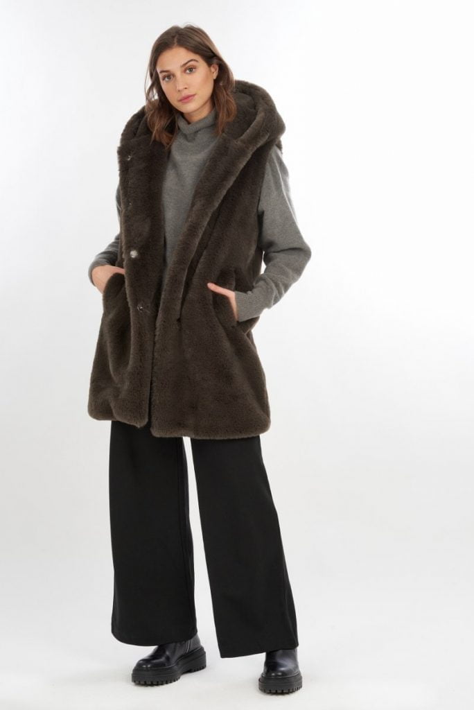 Oakwood Daisy Dark Khaki Faux Fur Gilet Style 63984