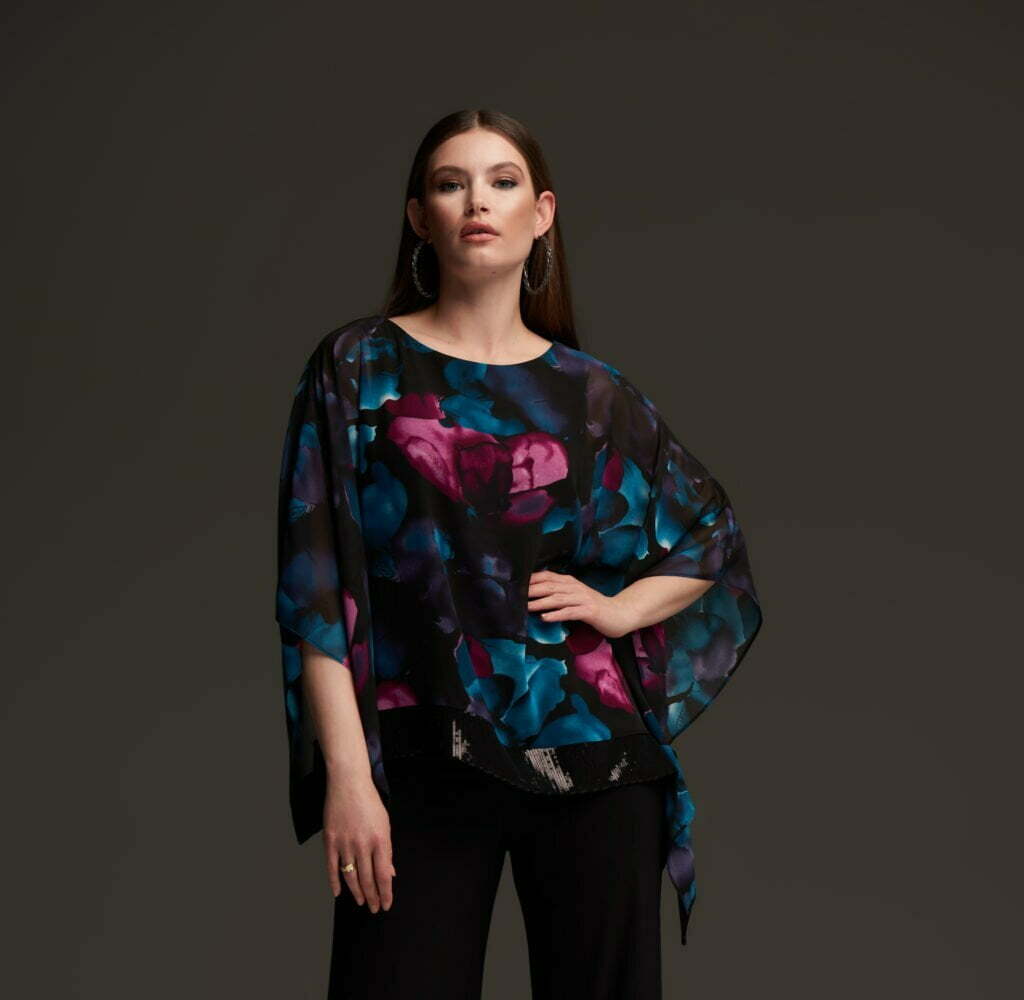 Joseph Ribknoff 213716 Black/Multi Floral Top