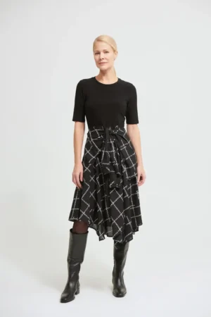 Joseph Ribkoff 213308 Black/Vanilla Asymmetric Hem Dress