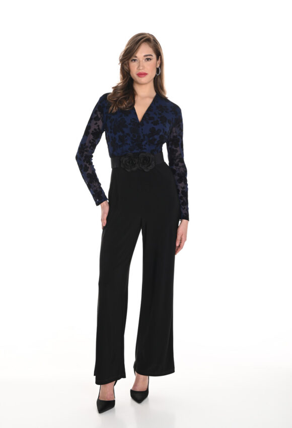Frank Lyman 244137 Black/Navy Belted Jumpsuit
