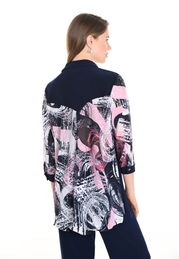 Frank Lyman 256348 Navy/Pink Print Blouse