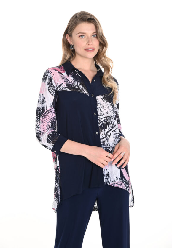 Frank Lyman 256348 Navy/Pink Print Blouse