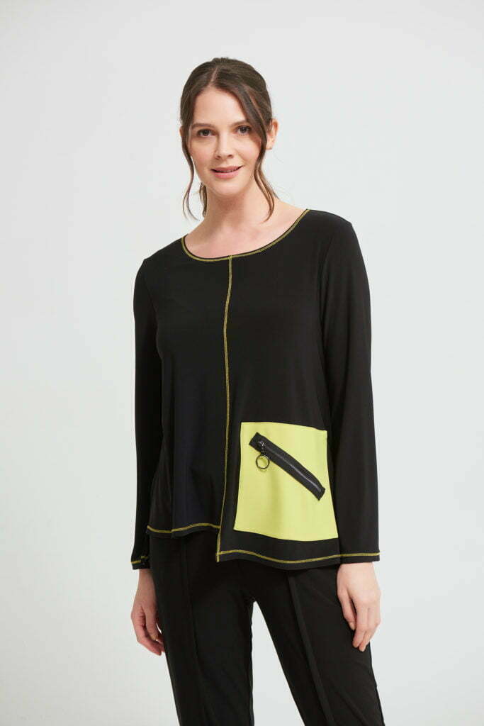 Joseph Ribkoff 213614 Black/Lemon Zest Top