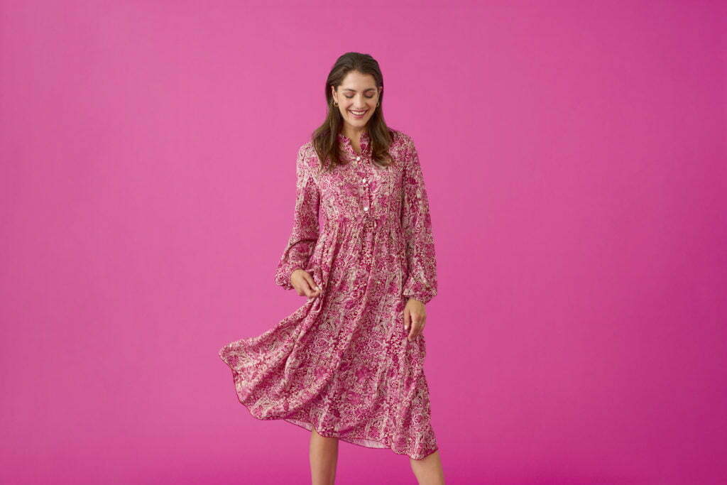 Cream 10650765 Berry Flower Print Dress