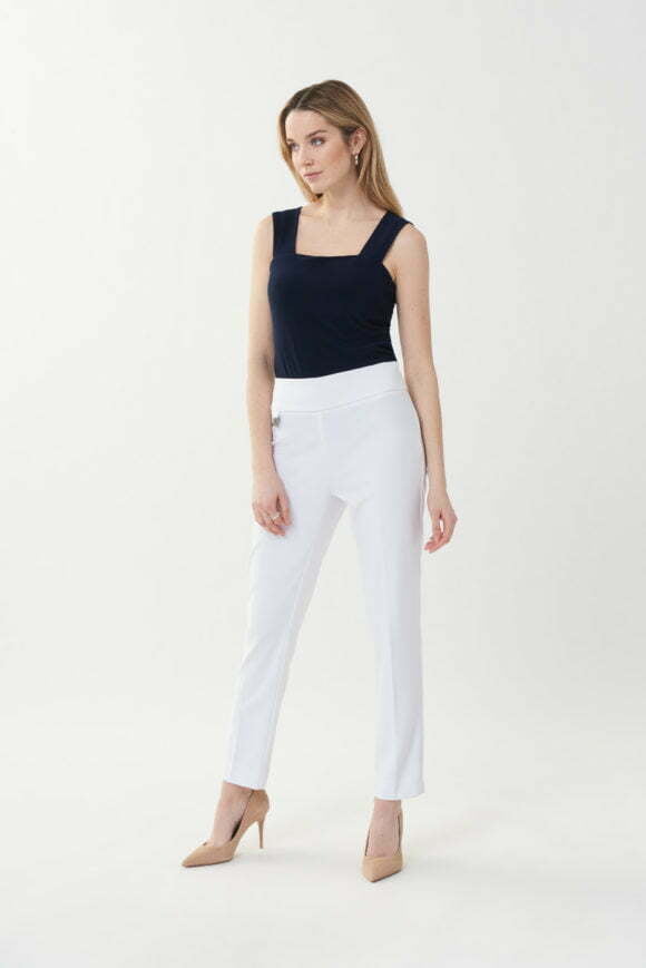 Joseph Ribkoff 144092 White Classic Tailored Slim Trousers