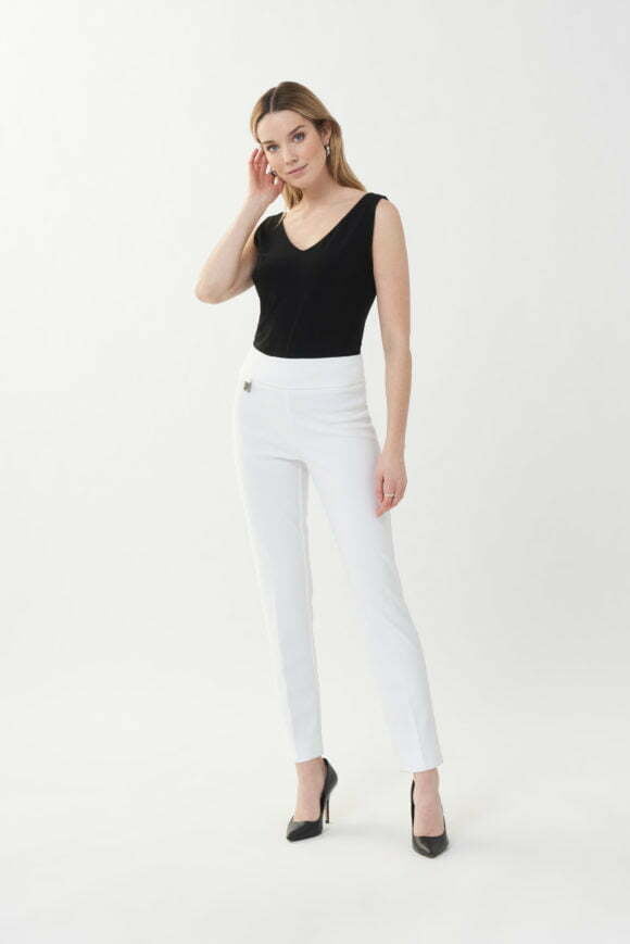 Joseph Ribkoff 144092 White Classic Tailored Slim Trousers