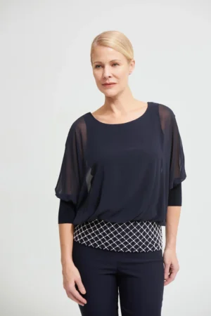 Joseph Ribkoff 213395 Midnight Blue Chiffon Top