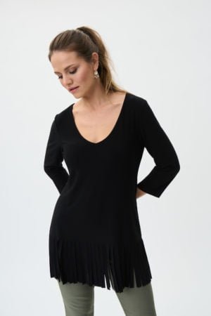 Joseph Ribkoff 231232 Black Frayed Hem Tunic