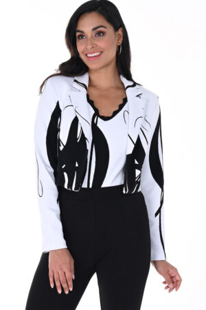 Frank Lyman 246405 Off-White/Black Abstract Print Jacket