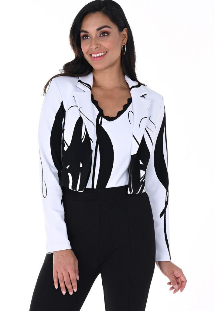 Frank Lyman 246405 Off-White/Black Abstract Print Jacket