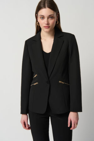 Joseph Ribkoff 234929 Black Blazer With Zippered Pockets
