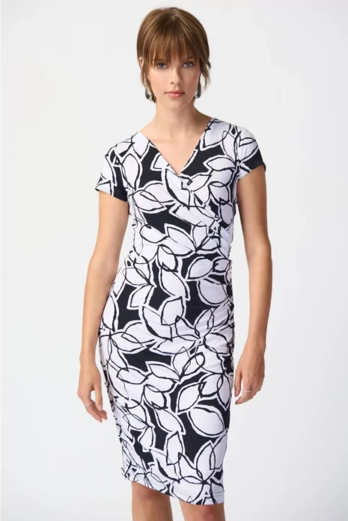 Joseph Ribkoff 241286 Midnight Blue/Vanilla Print Wrap Dress