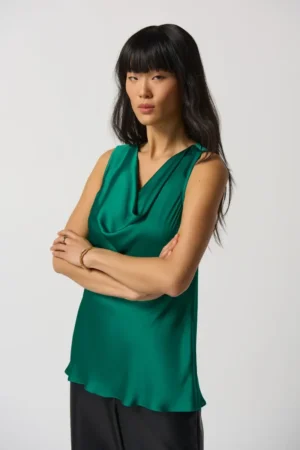Joseph Ribkoff 233048 Kelly Green Cowl Neck Satin Top