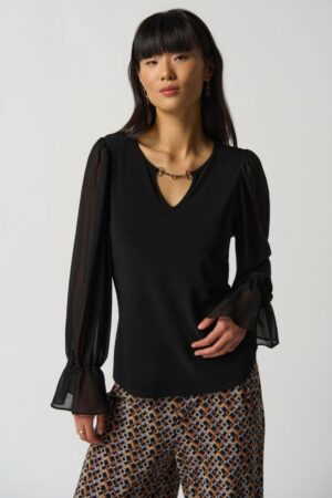 Joseph Ribkoff 233111 Black Ruffle Sleeve Top