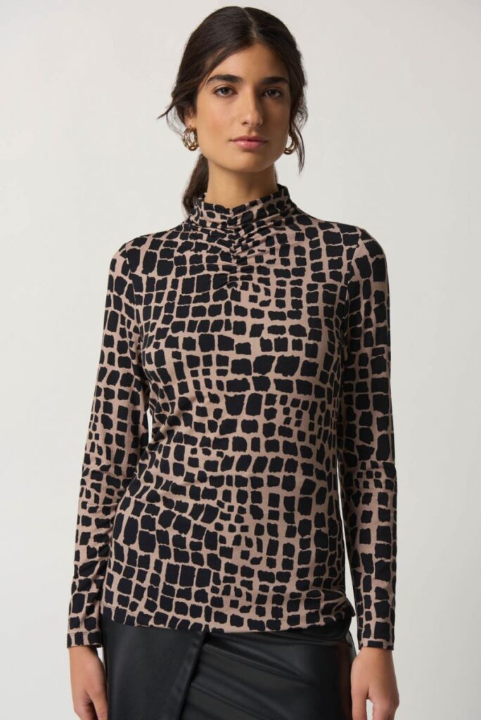 Joseph Ribkoff 233290 Black/Latte Animal Print Top