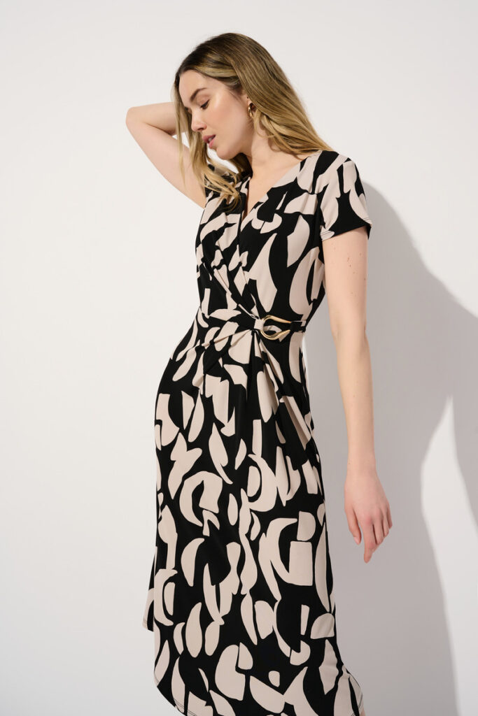 Joseph Ribkoff 241029 Black/Moonstone Wrap Dress
