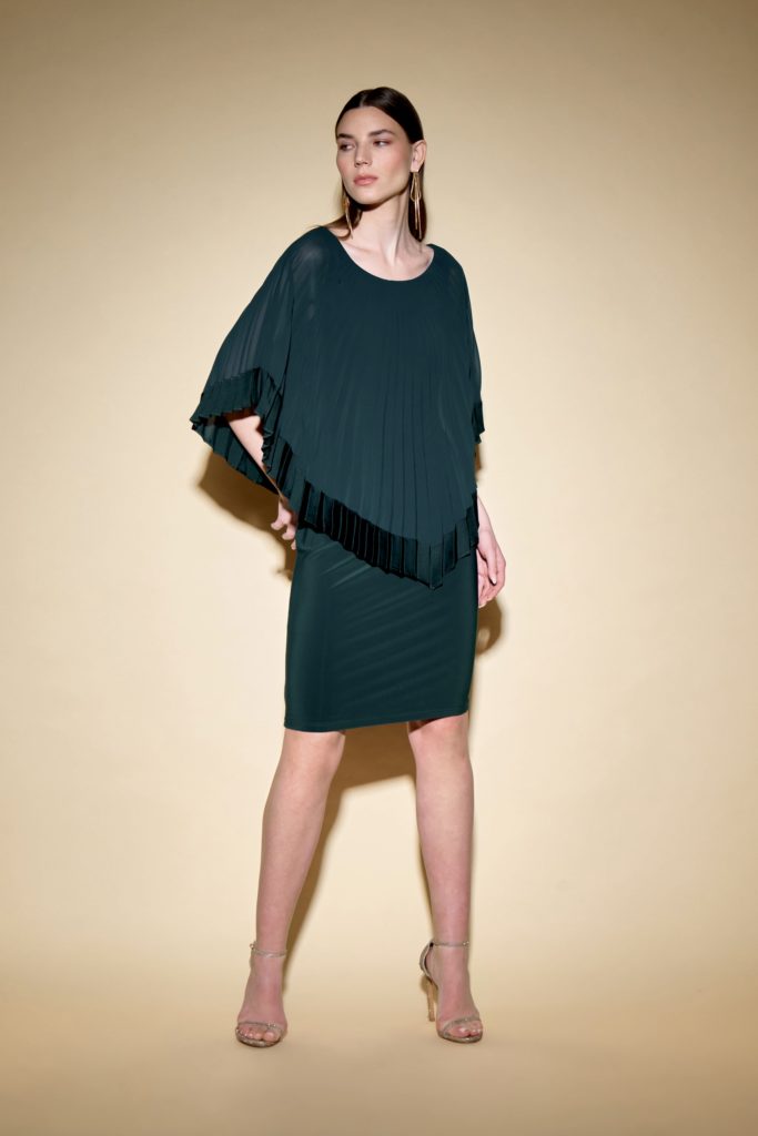 Joseph Ribkoff 234705 Alpine Green Pleated Cape Dress