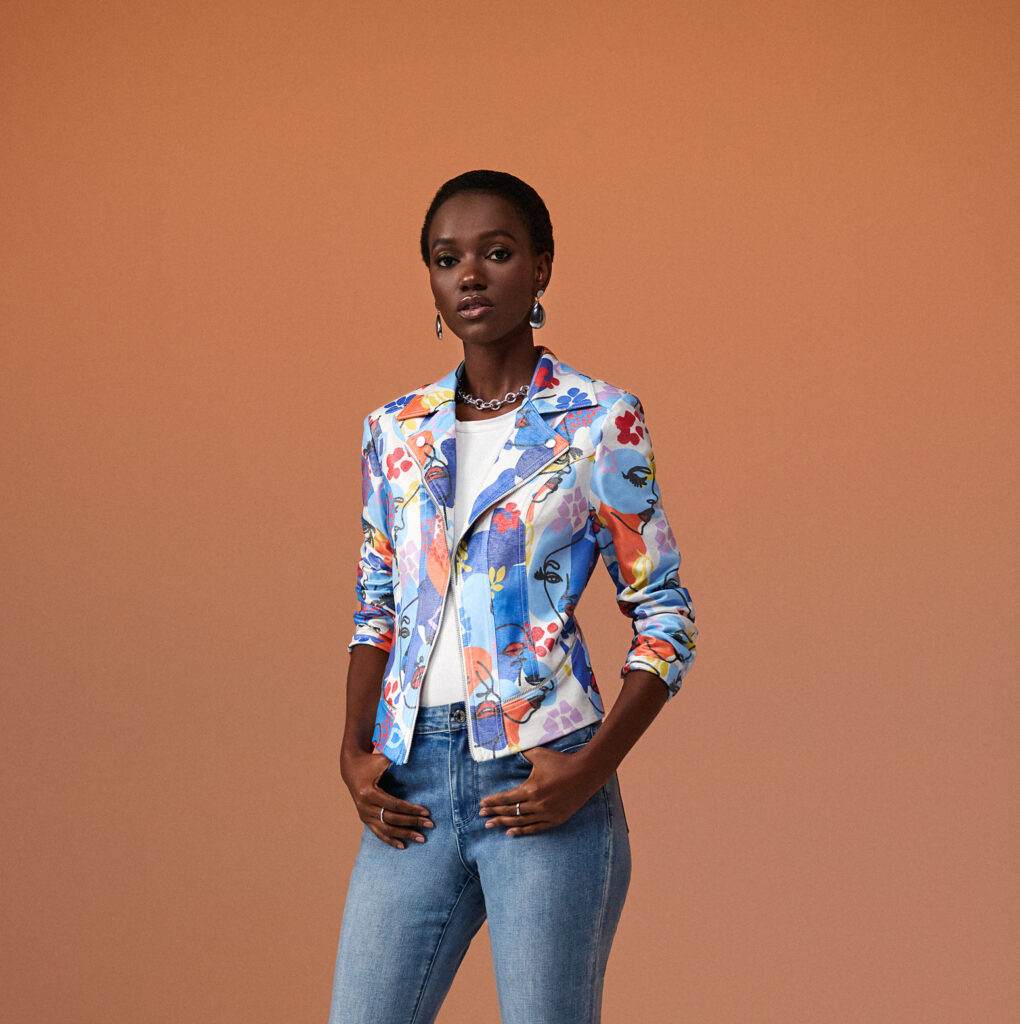 Joseph Ribkoff 241910 Multi Print Faux Suede Jacket