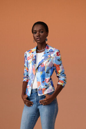 Joseph Ribkoff 241910 Multi Print Faux Suede Jacket