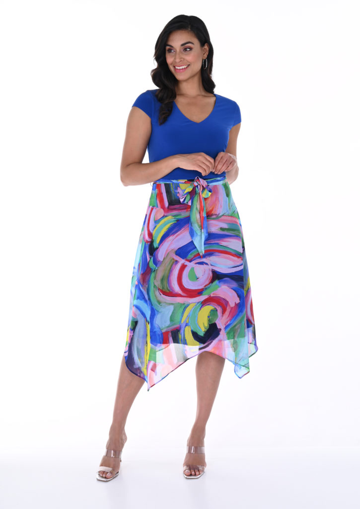 Frank Lyman 246376 Royal/Multi V-Neckline Dress