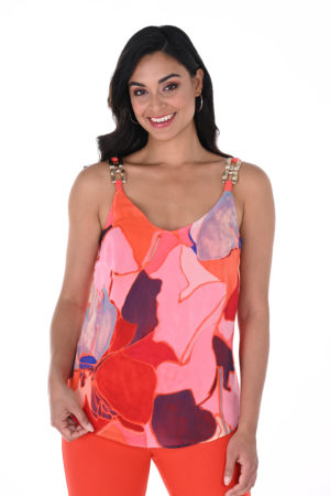 Frank Lyman 246143 Orange/Pink Chain Detail Top