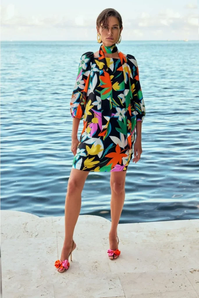 Joseph Ribkoff 241251 Black/Multi Floral Print Satin Dress