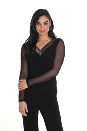 Frank Lyman 244004 Black/Gold V-Neck Top