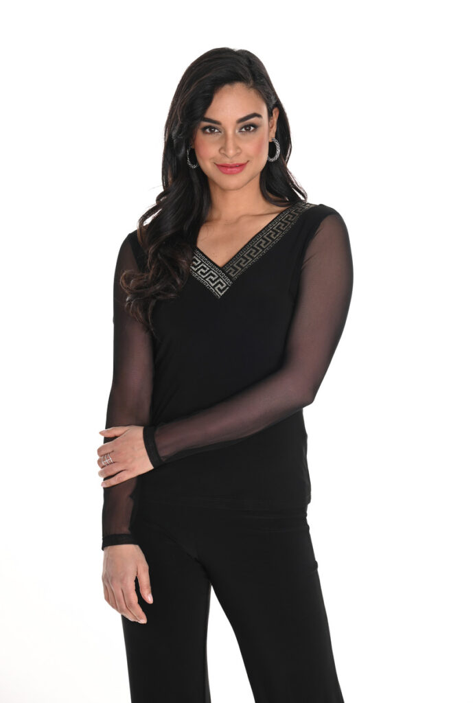 Frank Lyman 244004 Black/Gold V-Neck Top