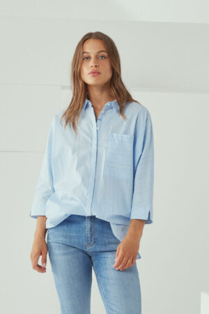 Smith & Soul 0324-0303 Sky Blue/White Blouse