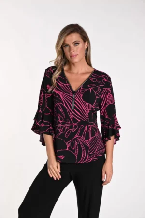 Frank Lyman 241484 Black/Fuchsia Diamante V-Neck Top