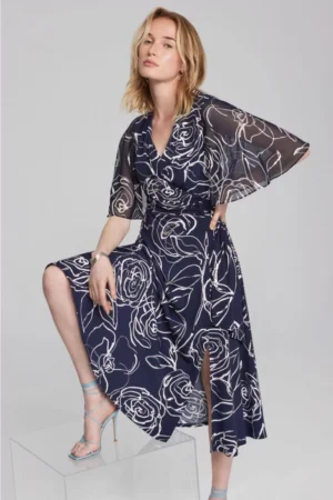 Joseph Ribkoff 241764 Midnight Blue/Vanilla Print Dress