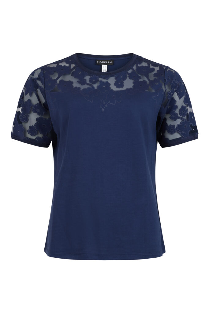 Habella 54173 Navy Mesh Detail Top