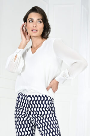 Habella 56020 Vanilla Pleated Sleeve Top