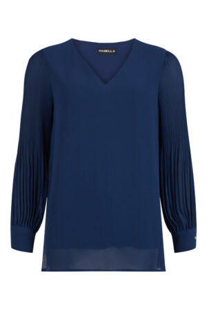 Habella 56020 Navy Pleated Sleeve Top
