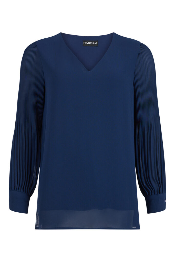 Habella 56020 Navy Pleated Sleeve Top