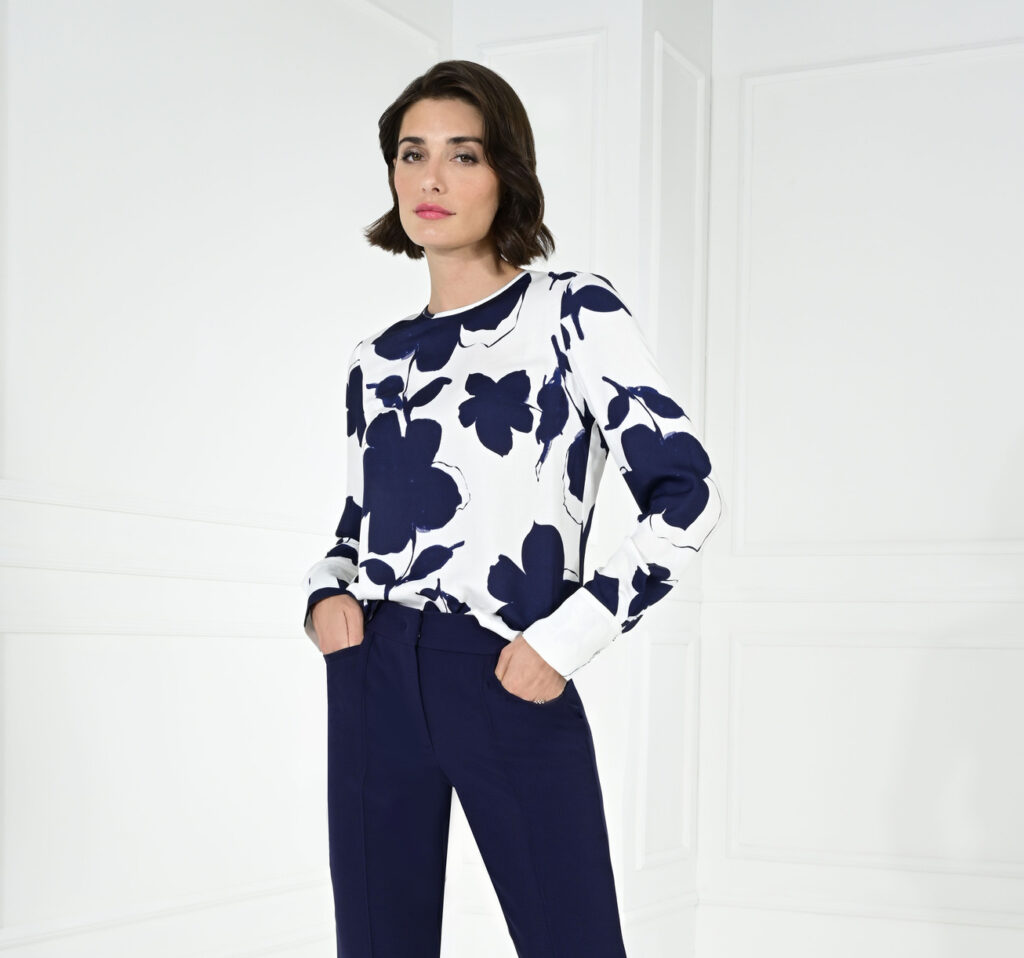 Habella 56022 Navy/Vanilla Floral Print Top