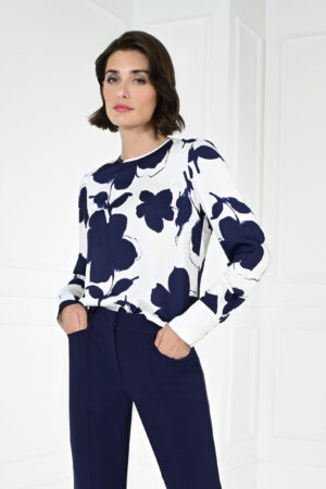 Habella 56022 Navy/Vanilla Floral Print Top