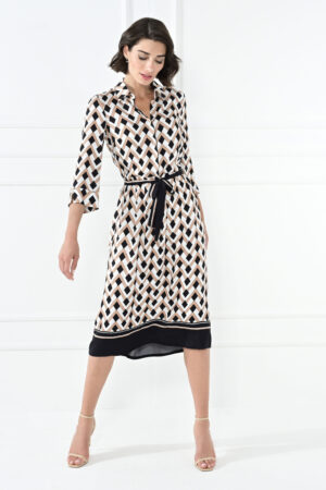 Habella 58077 Black/Multi Belted Dress