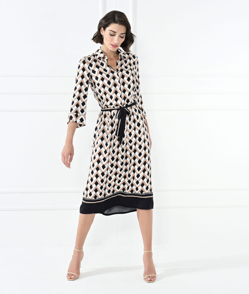 Habella 58077 Black/Multi Belted Dress