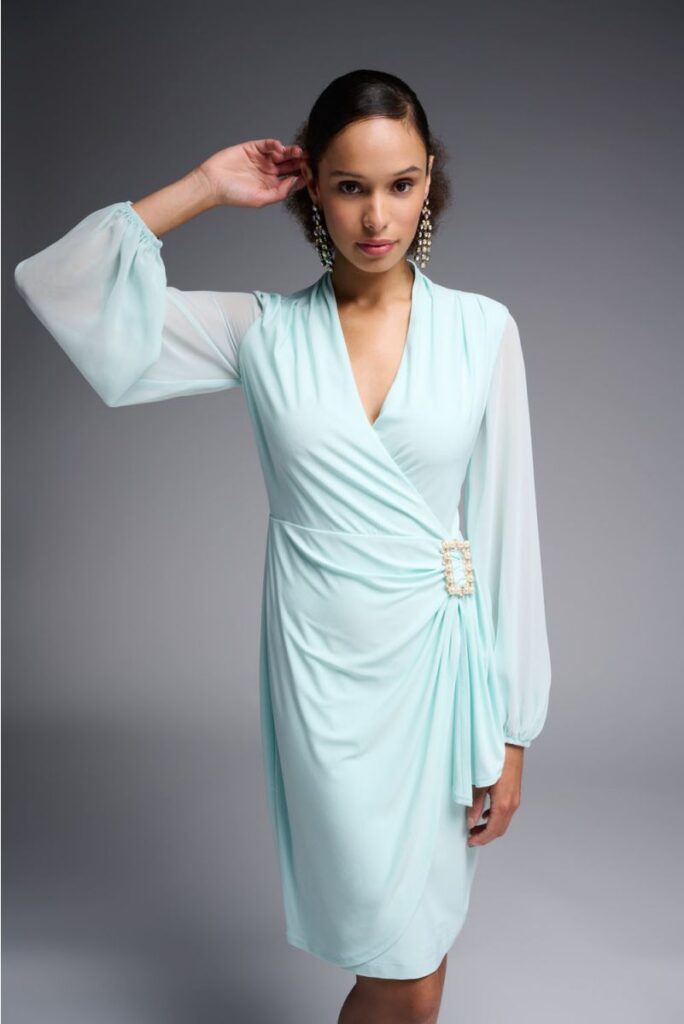 Joseph Ribkoff 231733 Brooch Detail Wrap Dress