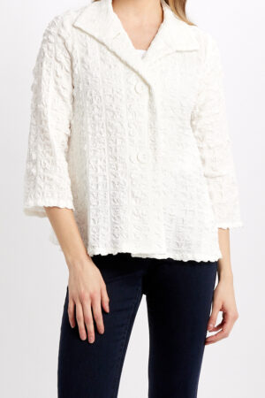 Joseph Ribkoff 241069 White Textured Jacket With Stand Collar