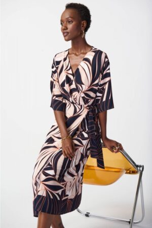 Joseph Ribkoff 241114 Midnight Blue/Multi Print Wrap Dress