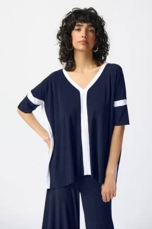 Joseph Ribkoff 241125 Midnight Blue/Vanilla Oversized Top
